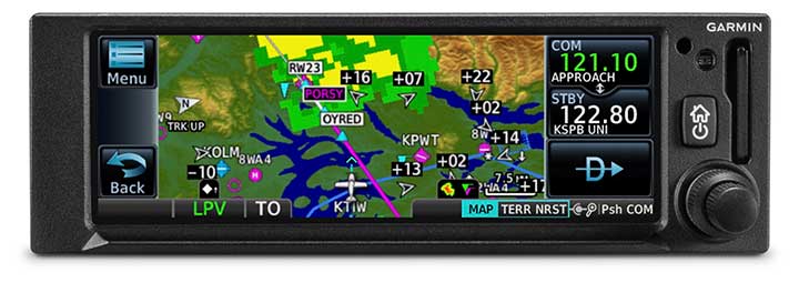 The GNS 355 is a GPS navigator with localizer performance with vertical (LPV) approach guidance and a built-in communications radio. (Photo: Garmin)