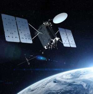 GPS IIIF’s M-Code can be broadcast from a high-gain directional antenna in a concentrated, high-powered spot beam, in addition to a wide-angle, full-Earth antenna. (Artist rendering: Lockheed Martin)