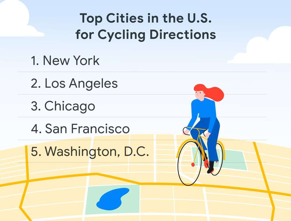 Top US cities for biking on Maps
